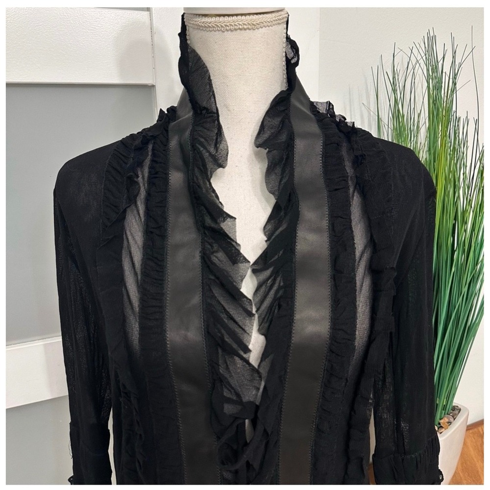 VTG Jean Paul Gaultier Leather Sheer Mesh  Cardigan WhimsiGoth Romantic Y2K Sz L - Picture 2 of 15